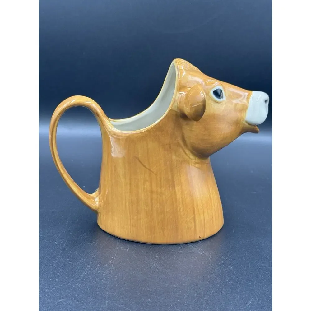 Quail Ceramics Jersey Cow Milk Jug Pitcher Large Brown Animal Creamer